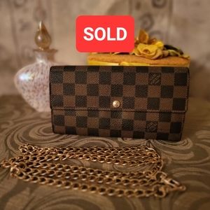 💟 SOLD 💟 Auth Louis Vuitton Damier Brown Porte Feuille Sara Long Bifold Wallet